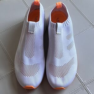 Lauren Ralph Lauren Kacie Knit Slip-On Sneakers Breathable Mesh White/Orange-11‎